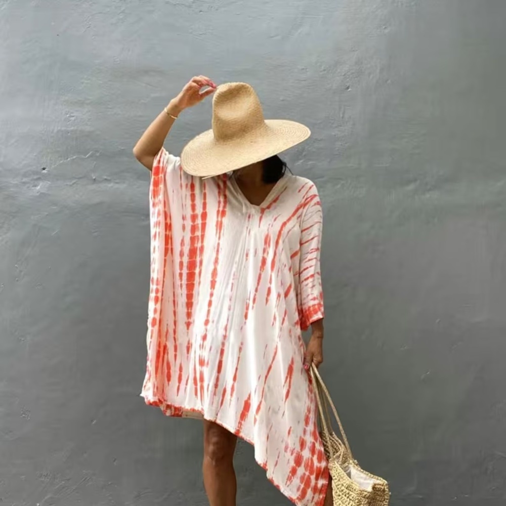 Hand tie dye dress, goddess dress, Mini kaftan, Oversized Caftan, Resort wear, C - Picture 3 of 3